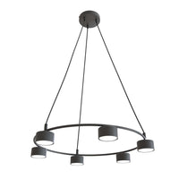 Lampadario Moderno 6 Luci Odin In Acciaio Nero Ad Anello E Cilindri