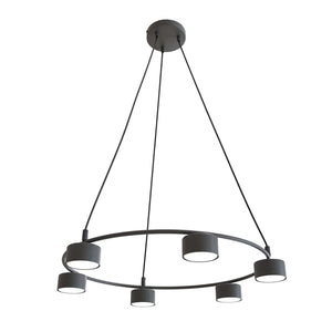 Lampadario Moderno 6 Luci Odin In Acciaio Nero Ad Anello E Cilindri