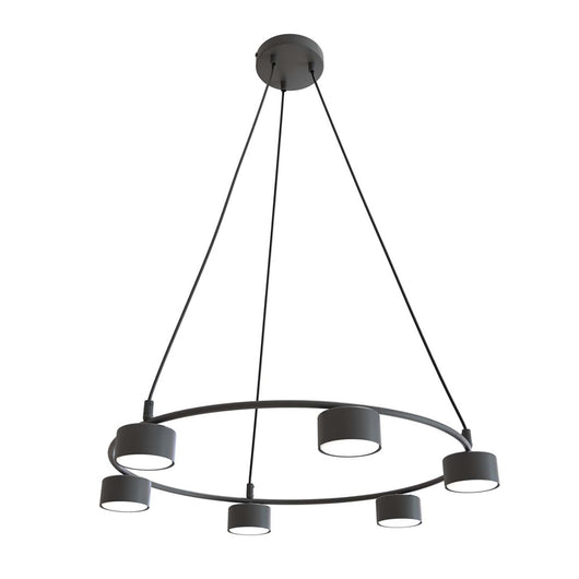 Lampadario Moderno 6 Luci Odin In Acciaio Nero Ad Anello E Cilindri