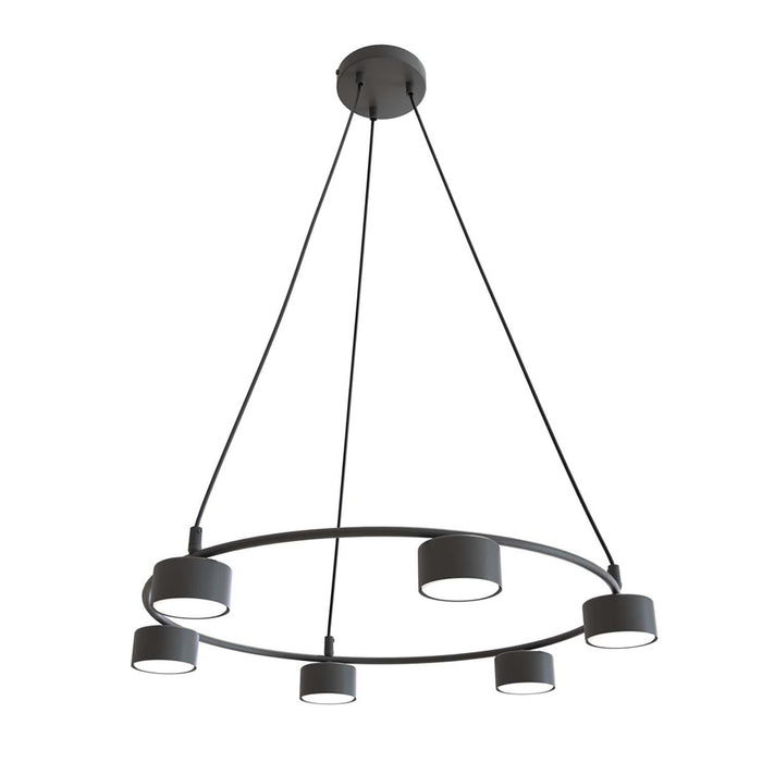Lampadario Moderno 6 Luci Odin In Acciaio Nero Ad Anello E Cilindri