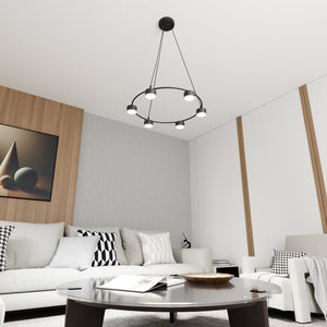 Lampadario Moderno 6 Luci Odin In Acciaio Nero Ad Anello E Cilindri