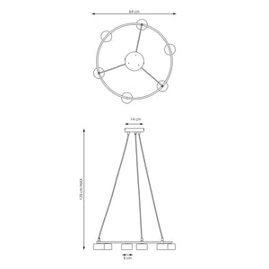 Lampadario Moderno 6 Luci Odin In Acciaio Nero Ad Anello E Cilindri