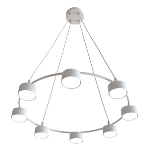 Lampadario Moderno 8 Luci Odin In Acciaio Bianco Ad Anello E Cilindri