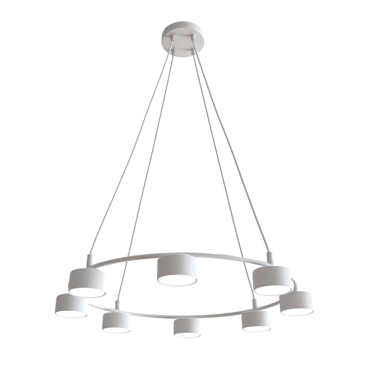 Lampadario Moderno 8 Luci Odin In Acciaio Bianco Ad Anello E Cilindri