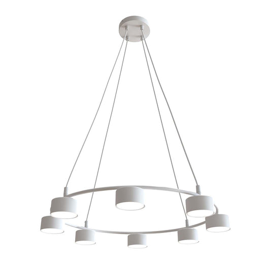 Lampadario Moderno 8 Luci Odin In Acciaio Bianco Ad Anello E Cilindri
