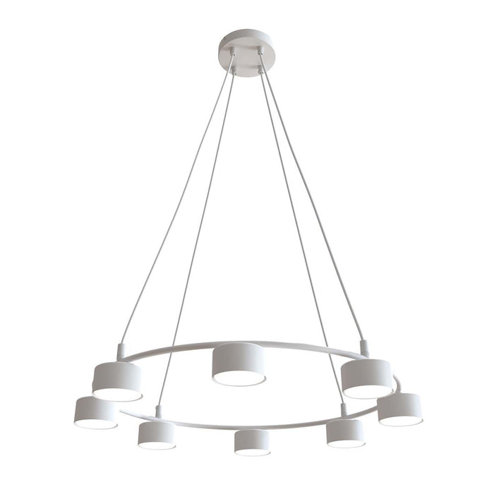 Lampadario Moderno 8 Luci Odin In Acciaio Bianco Ad Anello E Cilindri