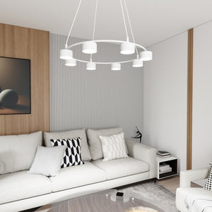 Lampadario Moderno 8 Luci Odin In Acciaio Bianco Ad Anello E Cilindri