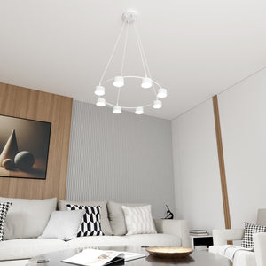Lampadario Moderno 8 Luci Odin In Acciaio Bianco Ad Anello E Cilindri