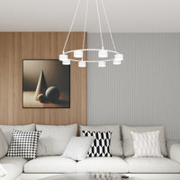 Lampadario Moderno 8 Luci Odin In Acciaio Bianco Ad Anello E Cilindri