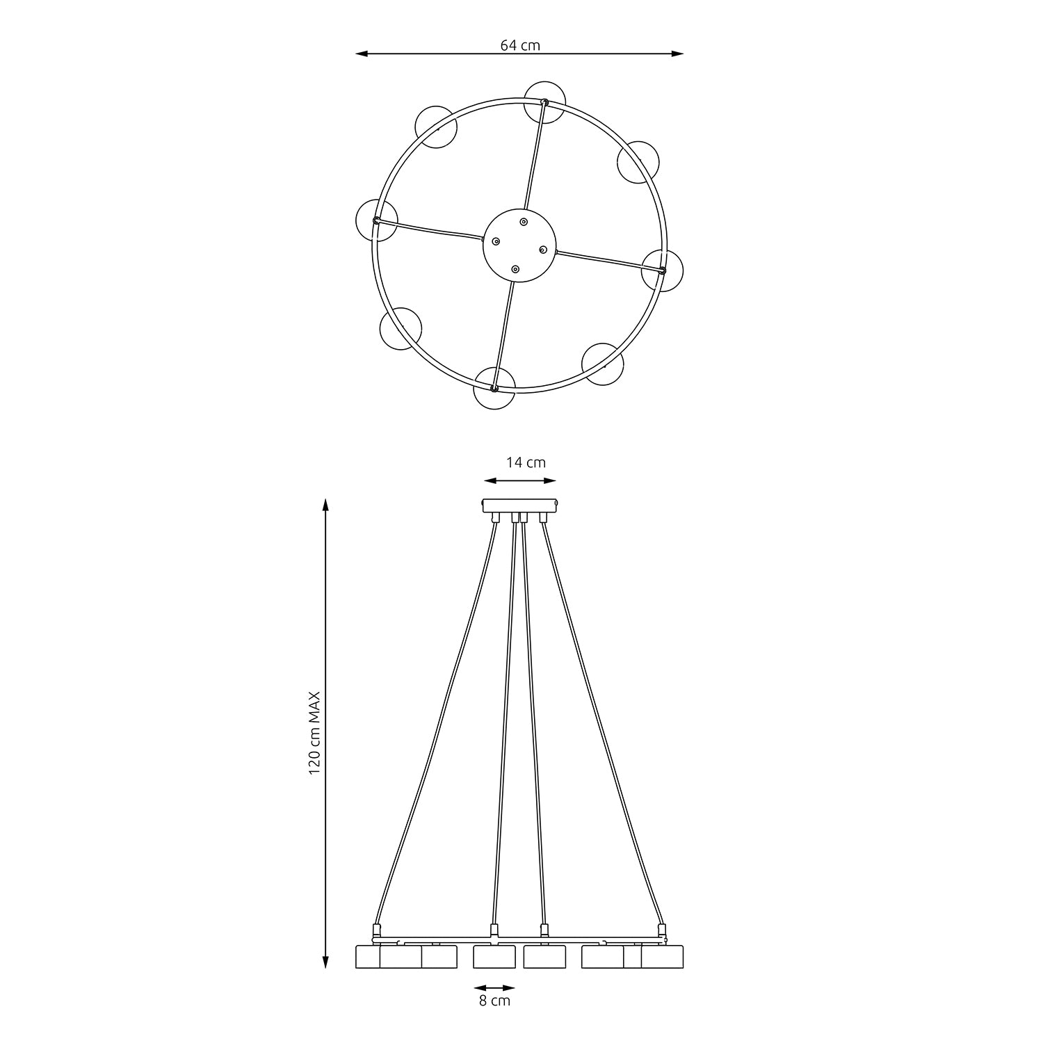 Lampadario Moderno 8 Luci Odin In Acciaio Bianco Ad Anello E Cilindri