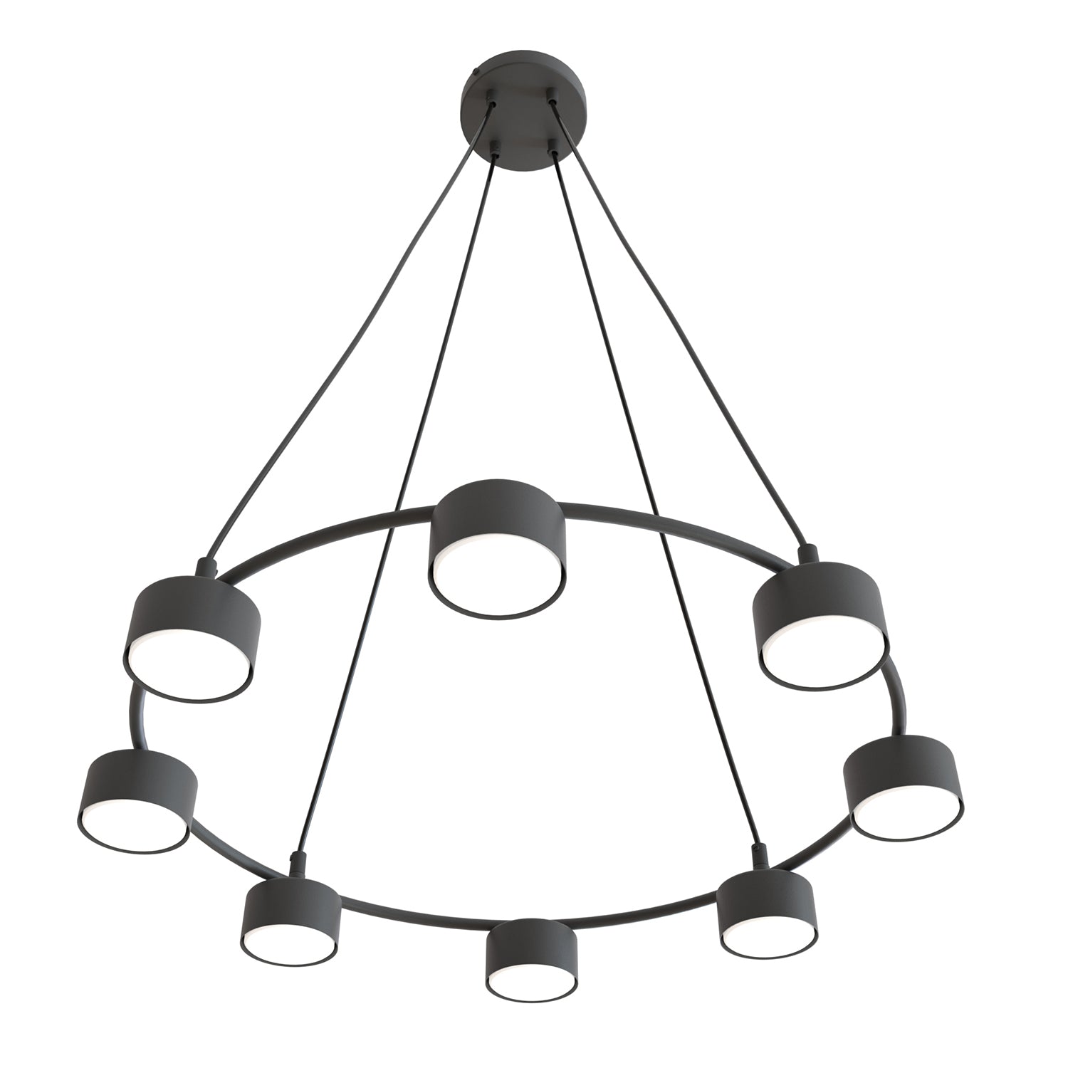 Lampadario Moderno 8 Luci Odin In Acciaio Nero Ad Anello E Cilindri