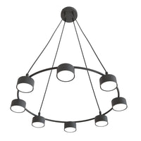 Lampadario Moderno 8 Luci Odin In Acciaio Nero Ad Anello E Cilindri
