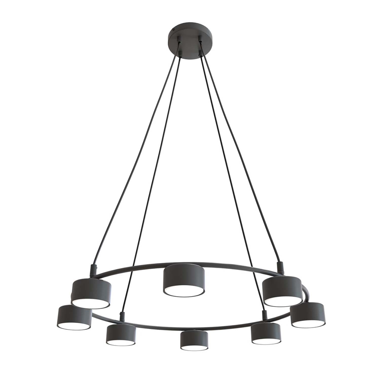Lampadario Moderno 8 Luci Odin In Acciaio Nero Ad Anello E Cilindri