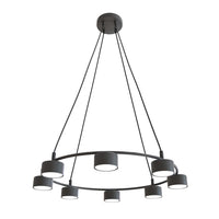 Lampadario Moderno 8 Luci Odin In Acciaio Nero Ad Anello E Cilindri