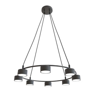 Lampadario Moderno 8 Luci Odin In Acciaio Nero Ad Anello E Cilindri