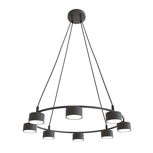 Lampadario Moderno 8 Luci Odin In Acciaio Nero Ad Anello E Cilindri