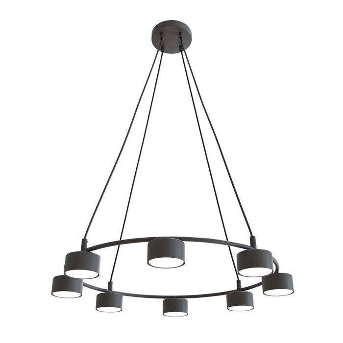 Lampadario Moderno 8 Luci Odin In Acciaio Nero Ad Anello E Cilindri