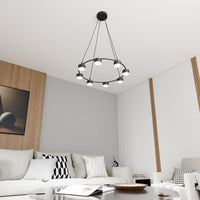 Lampadario Moderno 8 Luci Odin In Acciaio Nero Ad Anello E Cilindri