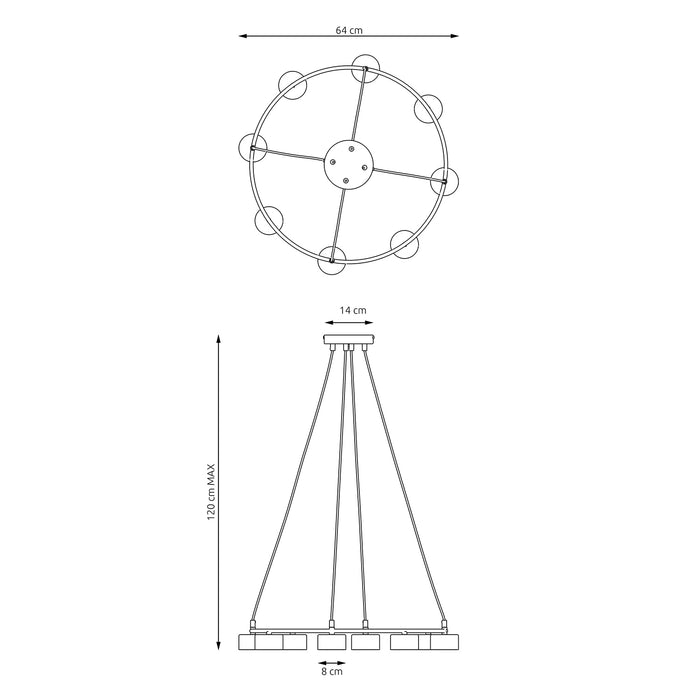 Lampadario Moderno 8 Luci Odin In Acciaio Nero Ad Anello E Cilindri