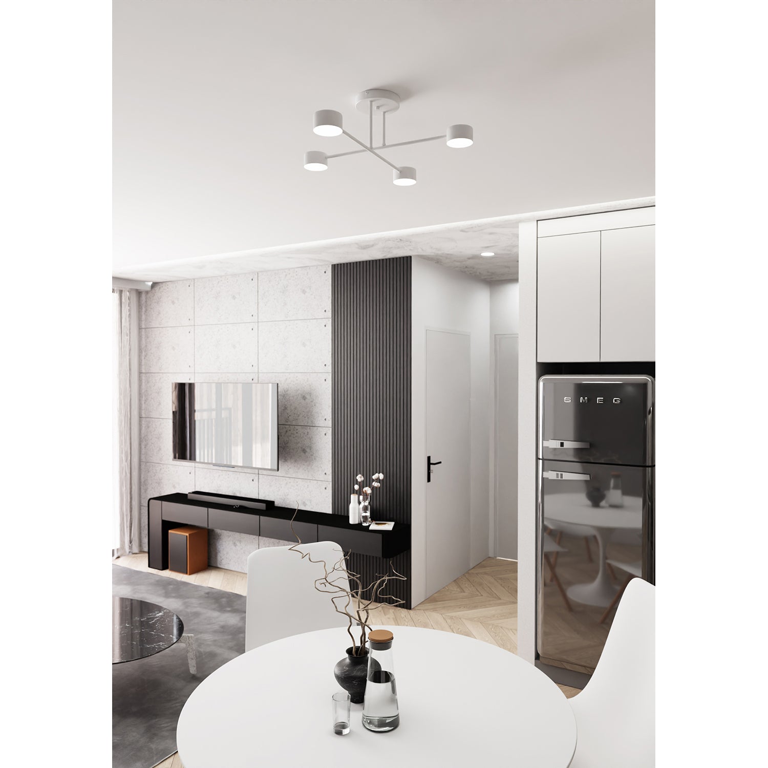 Plafoniera Moderna Thor 4 Luci Bianca