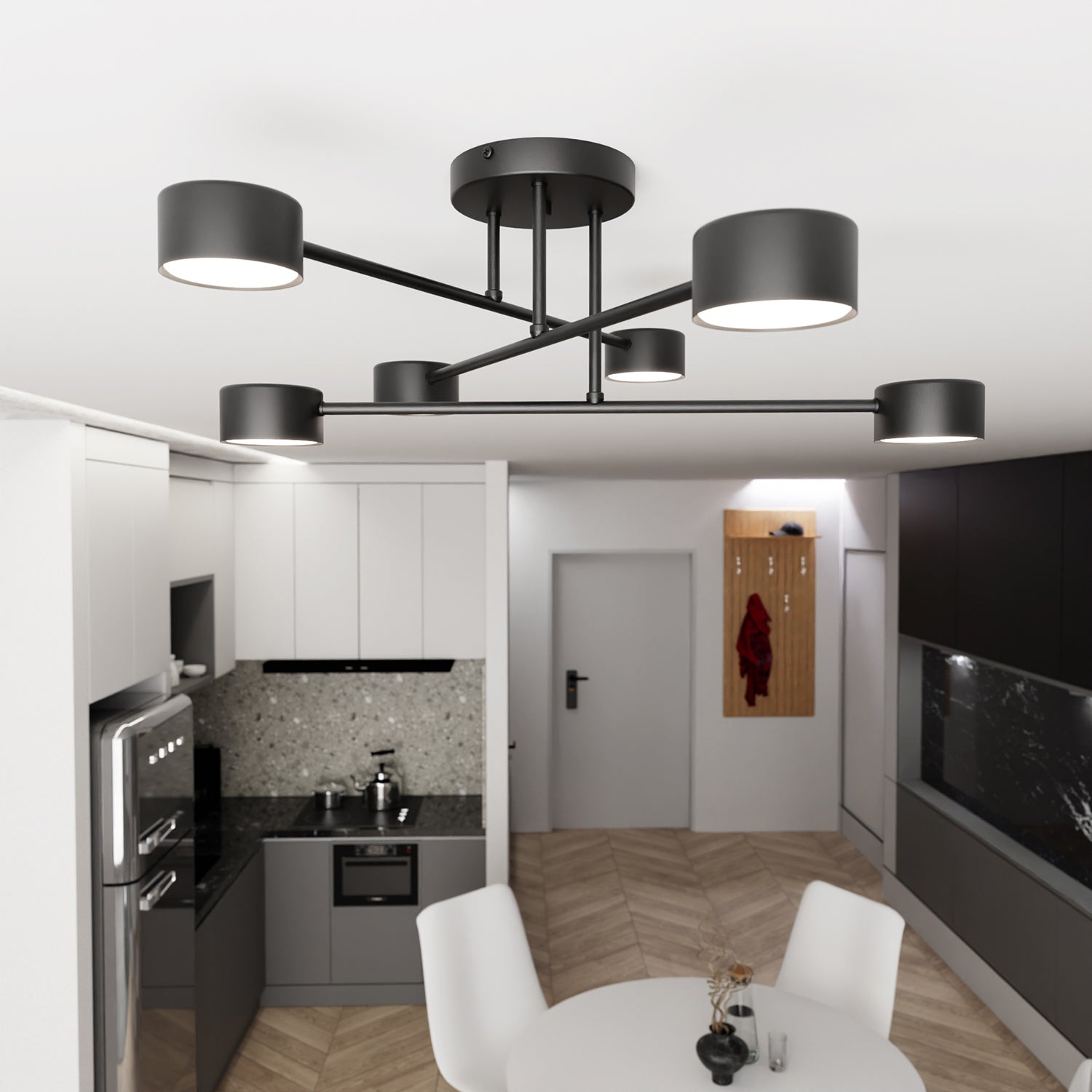 Plafoniera Moderna Thor 6 Luci Nera