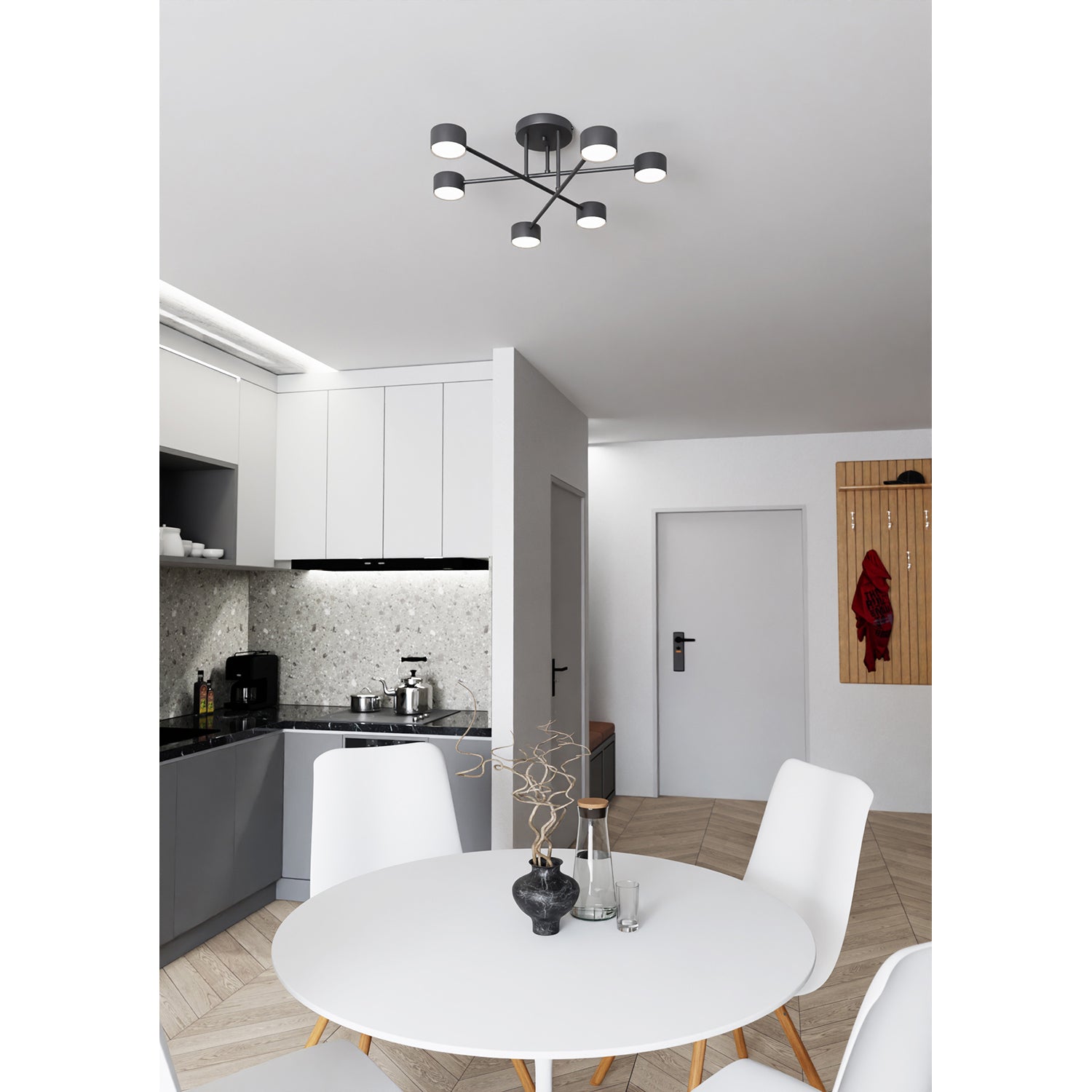 Plafoniera Moderna Thor 6 Luci Nera