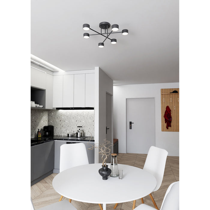 Plafoniera Moderna Thor 6 Luci Nera