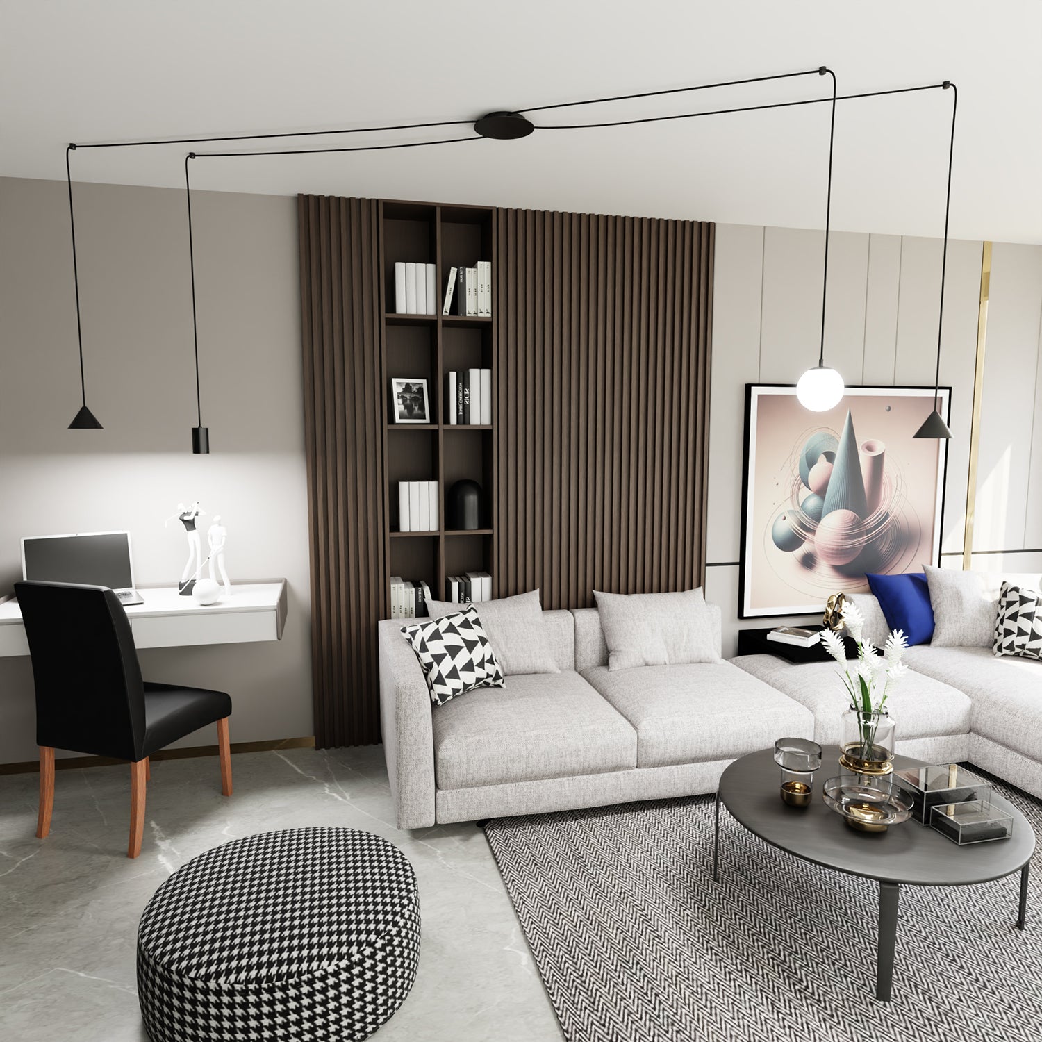 Sospensione Moderna Decentrata Frigg 4 Luci Nera