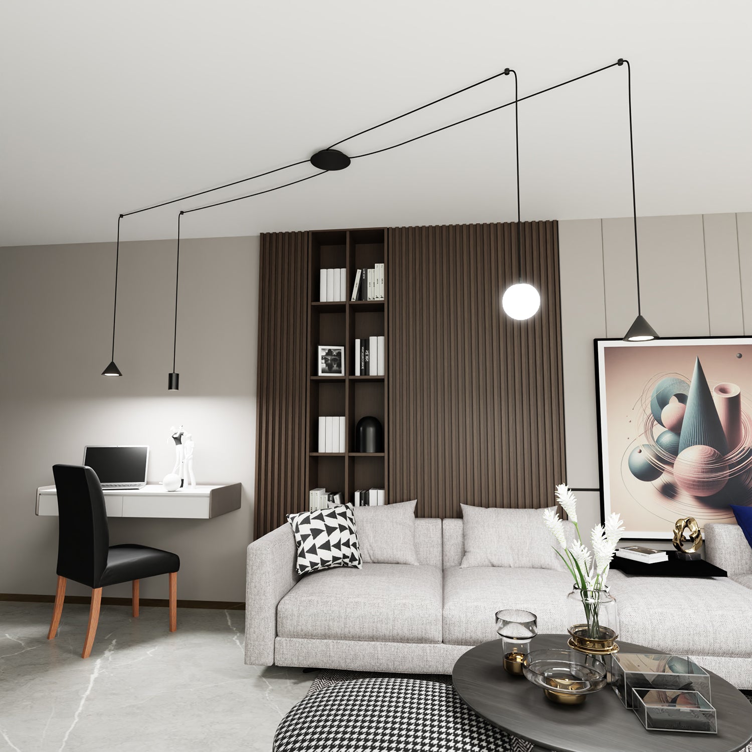 Sospensione Moderna Decentrata Frigg 4 Luci Nera