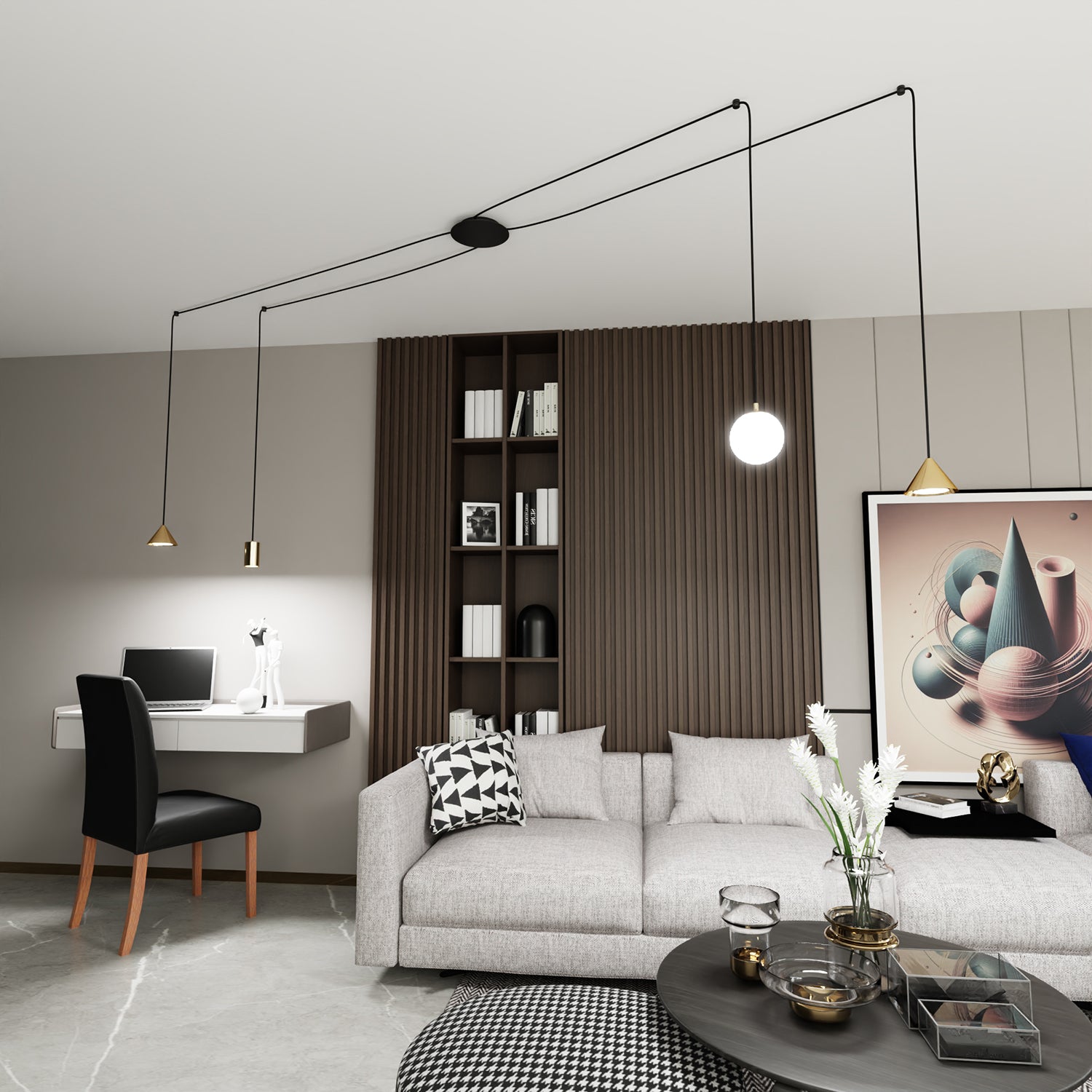 Sospensione Moderna Decentrata Frigg 4 Luci Oro