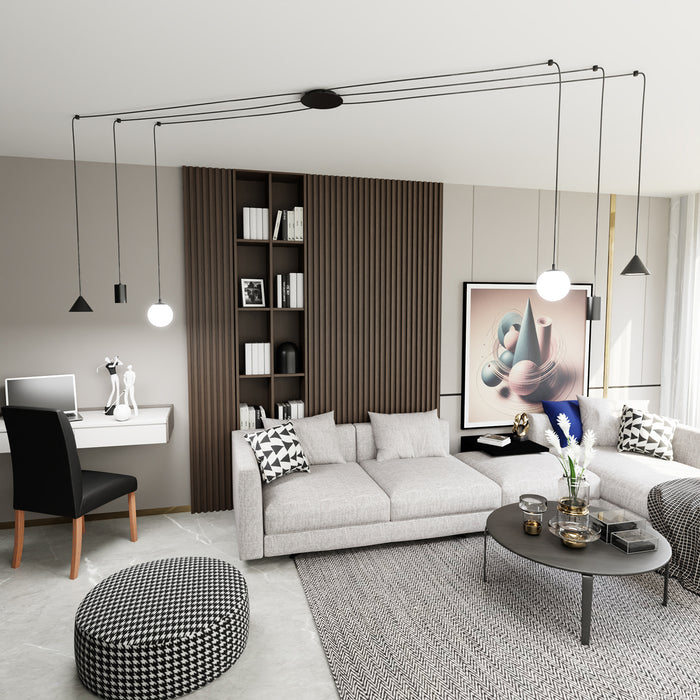 Sospensione Moderna Decentrata Frigg 6 Luci Nera