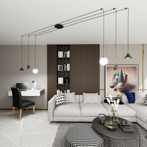 Sospensione Moderna Decentrata Frigg 6 Luci Nera