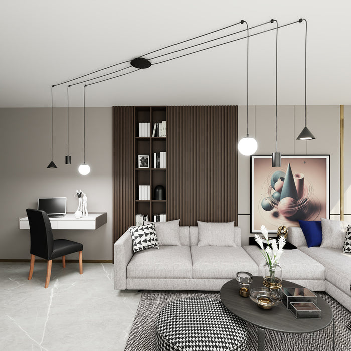 Sospensione Moderna Decentrata Frigg 6 Luci Nera