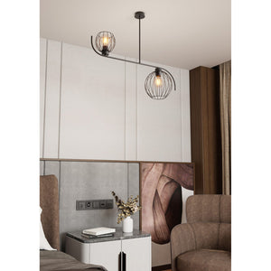 Lampadario Industrial 2 Luci Tyr In Acciaio Nero Paralumi A Gabbia