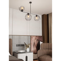 Lampadario Industrial 3 Luci Tyr In Acciaio Nero Paralumi A Gabbia