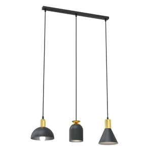 Lampadario 3 Luci Bragi In Acciaio Nero E Paralumi Forme Varie Nero Oro