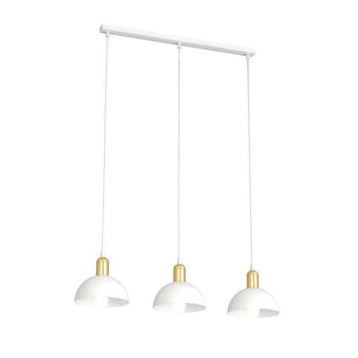 Lampadario 3 Luci Idunn In Acciaio Bianco E Oro Diffusori A Cupola