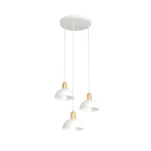Lampadario 3 Luci Idunn Base Tonda In Acciaio Bianco E Oro Diffusori A Cupola