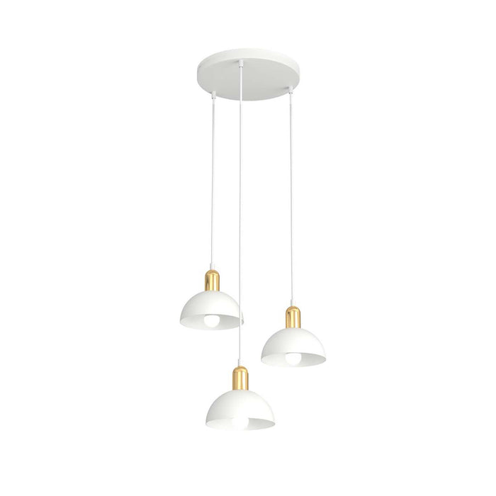Lampadario 3 Luci Idunn Base Tonda In Acciaio Bianco E Oro Diffusori A Cupola