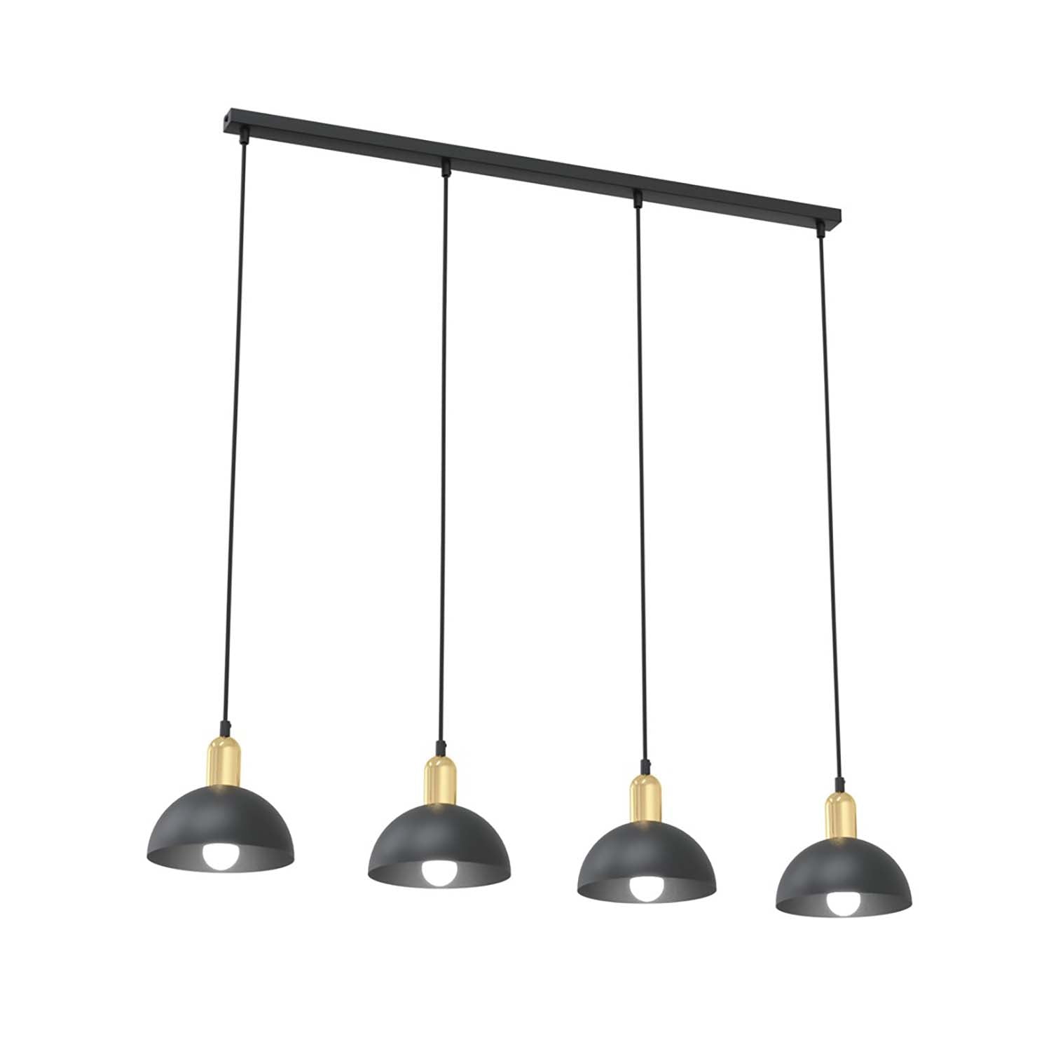 Lampadario 4 Luci Idunn In Acciaio Nero E Oro Diffusori A Cupola