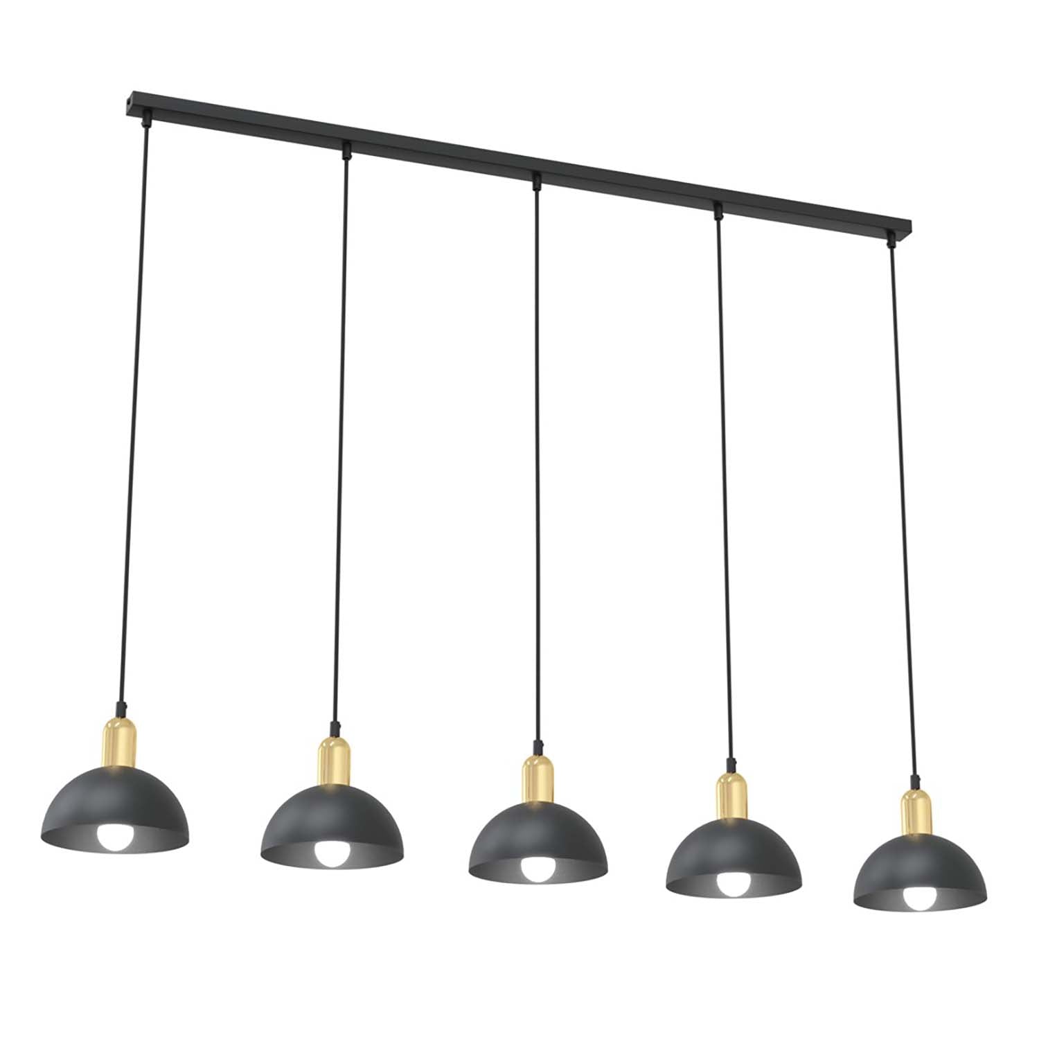 Lampadario 5 Luci Idunn In Acciaio Nero E Oro Diffusori A Cupola