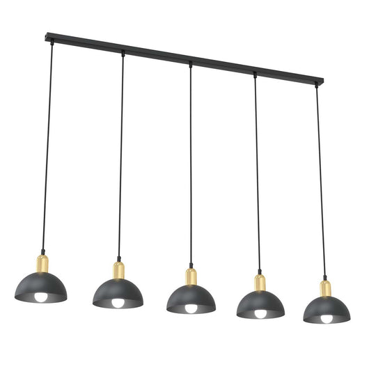 Lampadario 5 Luci Idunn In Acciaio Nero E Oro Diffusori A Cupola