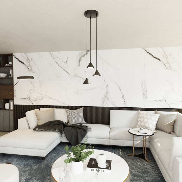 Sospensione Contemporanea Skadi 3 Luci Tonda Nera