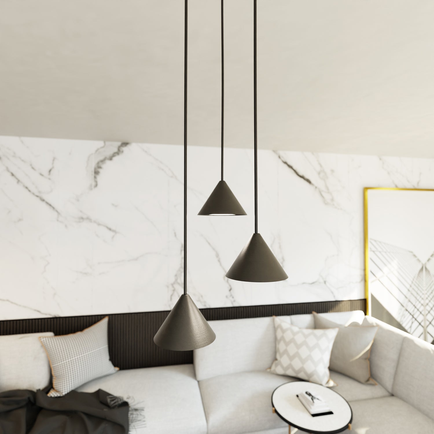 Sospensione Contemporanea Skadi 3 Luci Tonda Nera