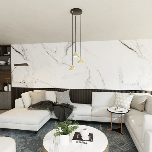 Sospensione Contemporanea Skadi 3 Luci Tonda Nera E Oro