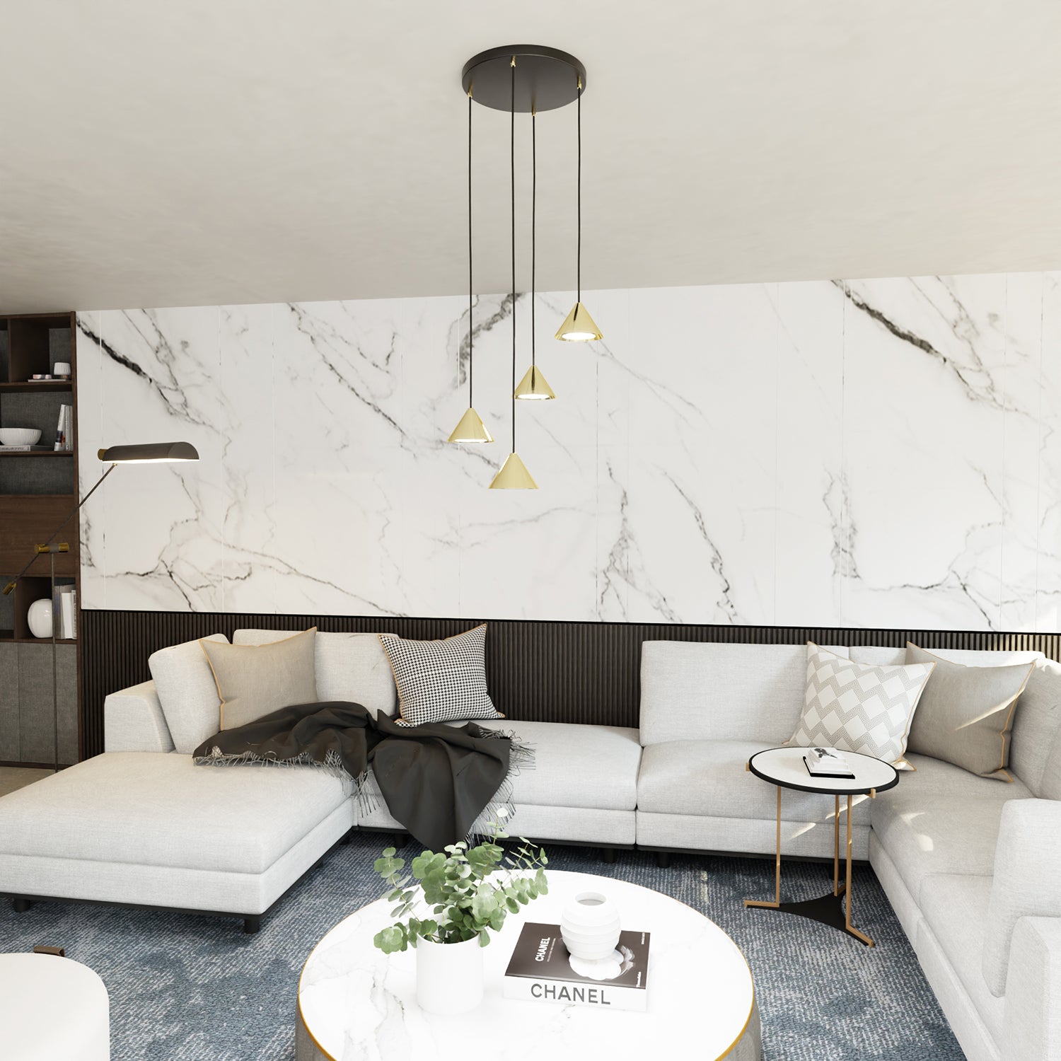 Sospensione Contemporanea Skadi 4 Luci Todna Nera E Oro