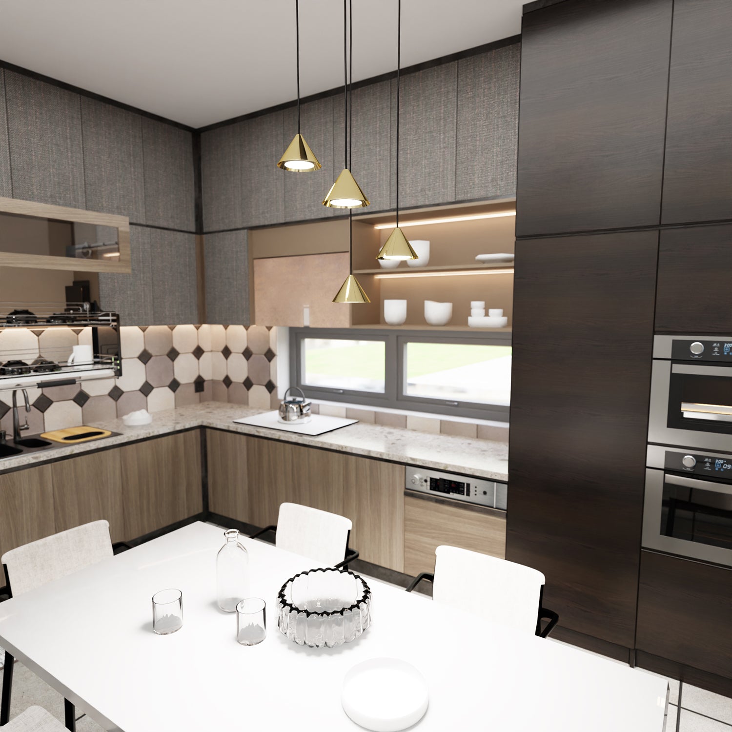 Sospensione Contemporanea Skadi 4 Luci Todna Nera E Oro