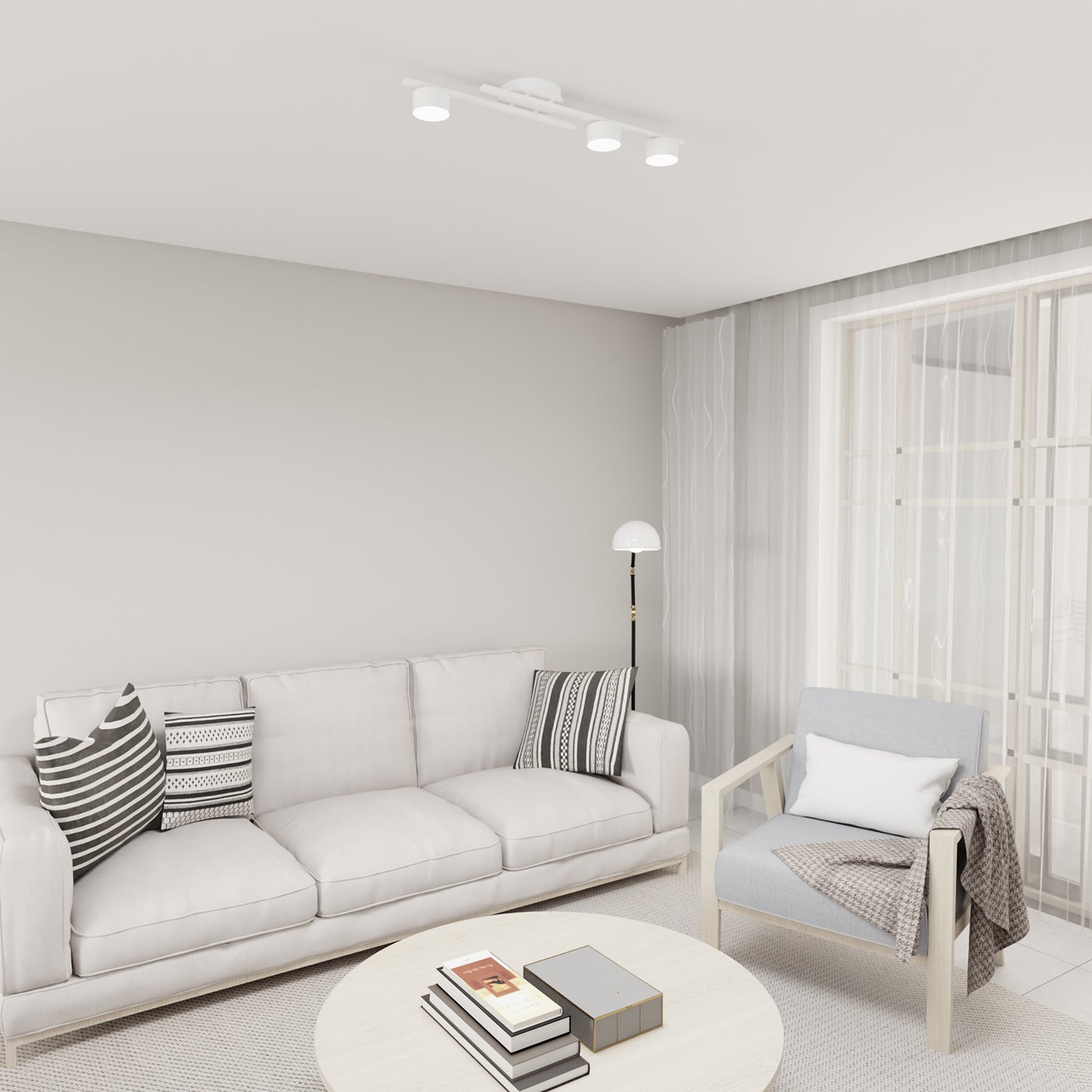 Plafoniera 3 Luci Freyr In Acciaio Bianco Diffusori Cilindrici