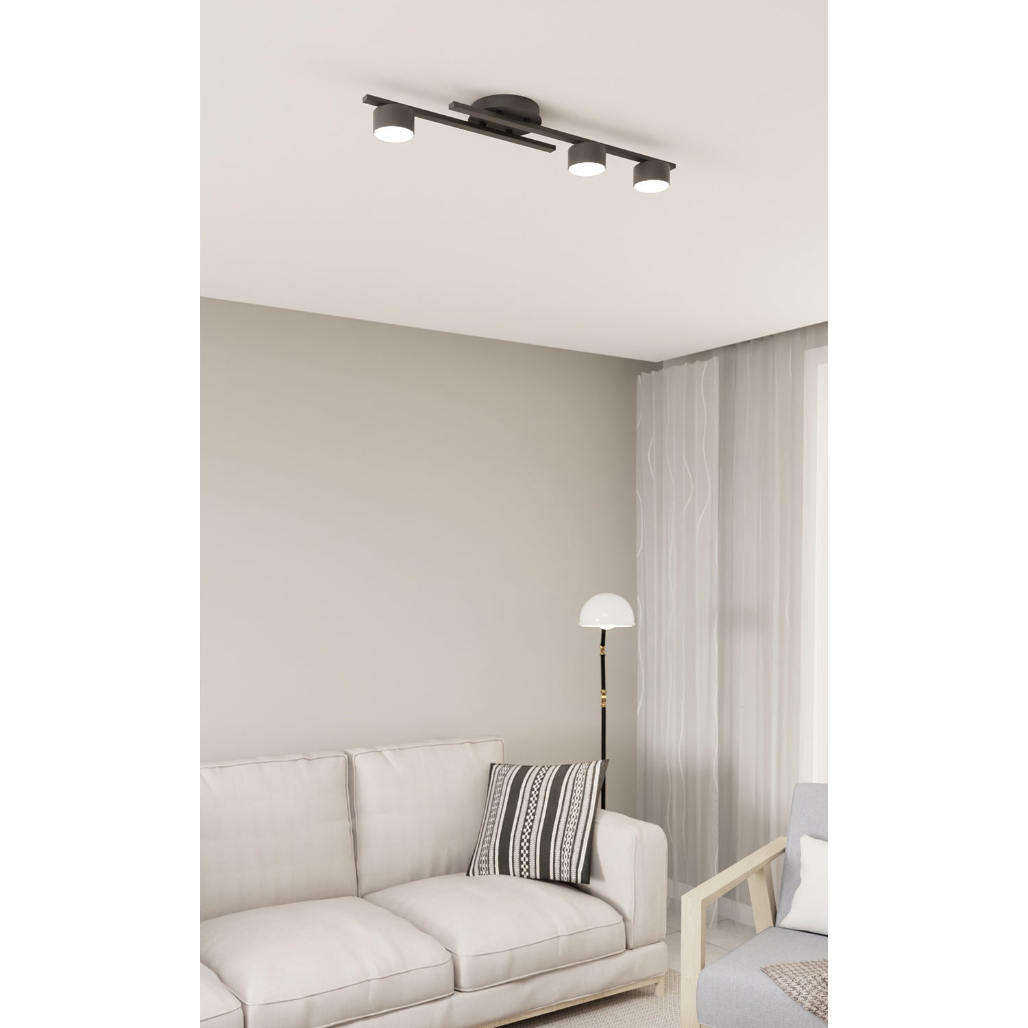 Plafoniera 3 Luci Freyr In Acciaio Nero Diffusori Cilindrici