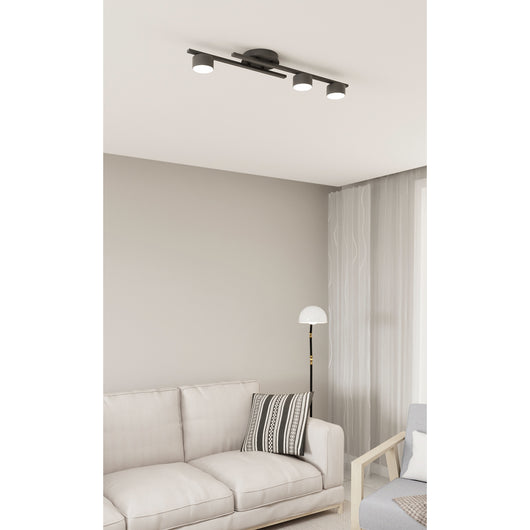 Plafoniera 3 Luci Freyr In Acciaio Nero Diffusori Cilindrici